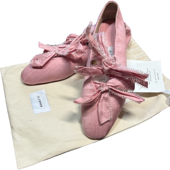 Sleeper Shoes - NWT Sleeper SILK Mille-Feuille Flats Rose Pink Frayed Bows Balletcore 40 US 10